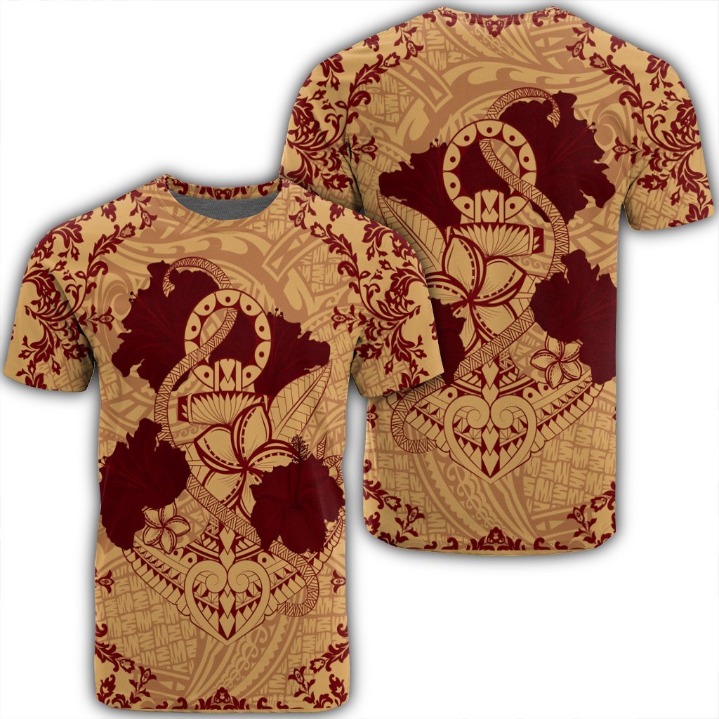 Hawaii Anchor Hibiscus Flower Vintage T Shirt Red Orange Unisex Black - Polynesian Pride