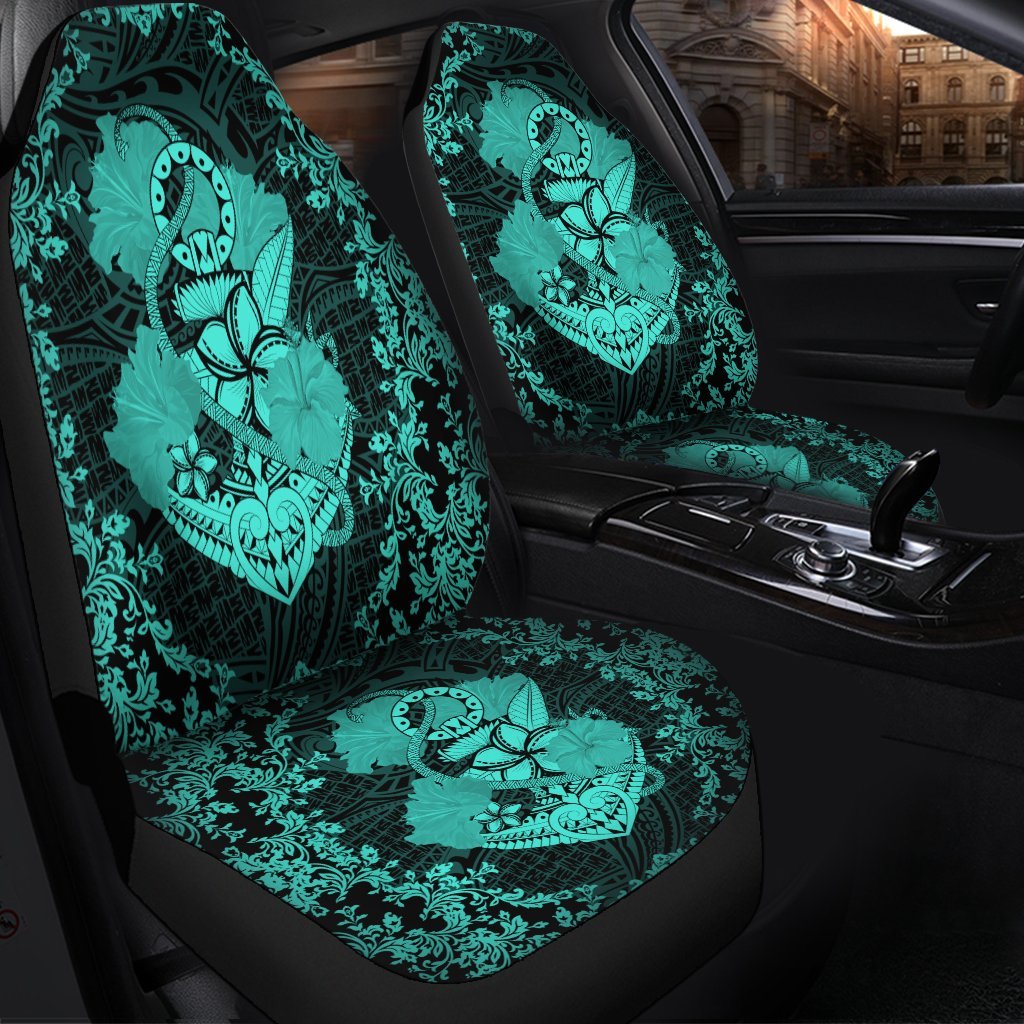 Hawaii Anchor Hibiscus Flower Vintage Car Seat Covers - AH - Turquoise - Polynesian Pride