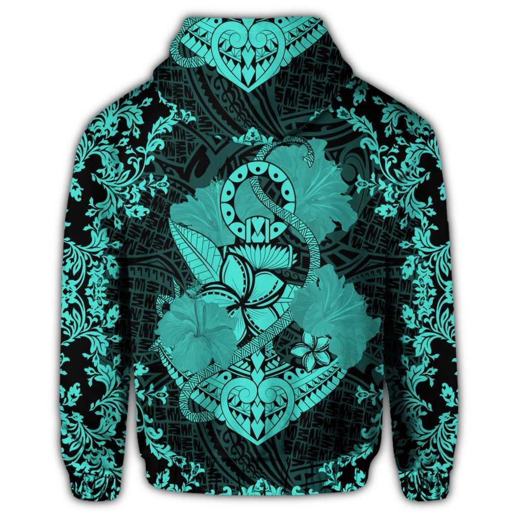 Hawaiian Anchor Hibiscus Flower Vintage Hoodie Turquoise - Polynesian Pride