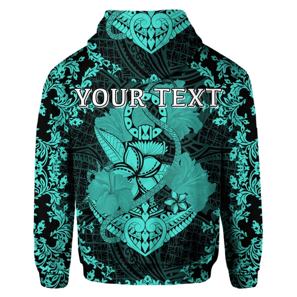 Custom Hawaii Anchor Hibiscus Flower Vintage Hoodie Turquoise - Polynesian Pride