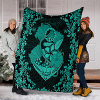 Hawaii Anchor Hibiscus Flower Vintage Premium Blankets - AH - Turquoise - Polynesian Pride