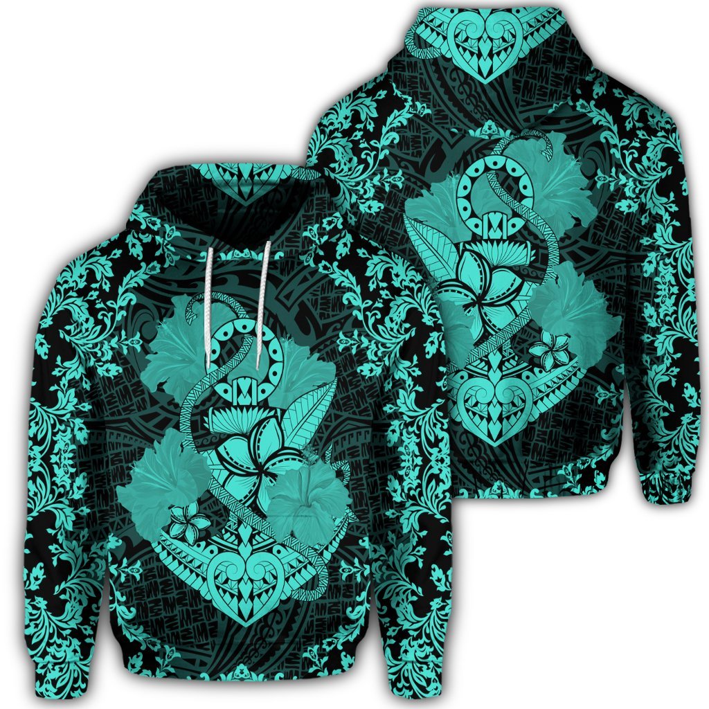 Hawaiian Anchor Hibiscus Flower Vintage Hoodie Turquoise Unisex Art - Polynesian Pride