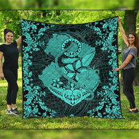 Hawaii Anchor Hibiscus Flower Vintage Premium Quilts - AH - Turquoise Black - Polynesian Pride
