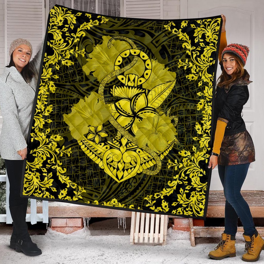 Hawaii Anchor Hibiscus Flower Vintage Premium Quilts - AH - Yellow - Polynesian Pride