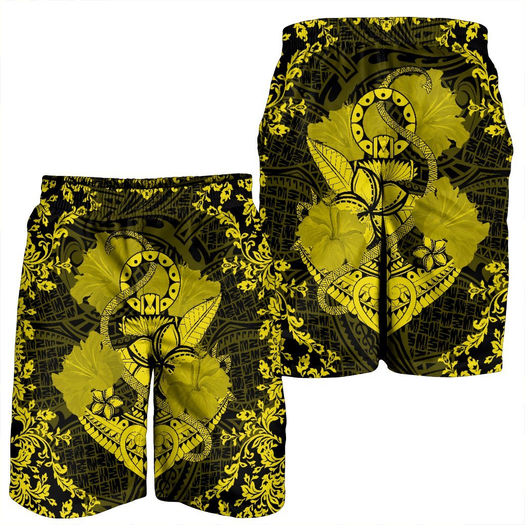 Hawaii Anchor Hibiscus Flower Vintage Men's Shorts - AH - Yellow - Polynesian Pride