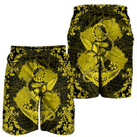Hawaii Anchor Hibiscus Flower Vintage Men's Shorts - AH - Yellow - Polynesian Pride