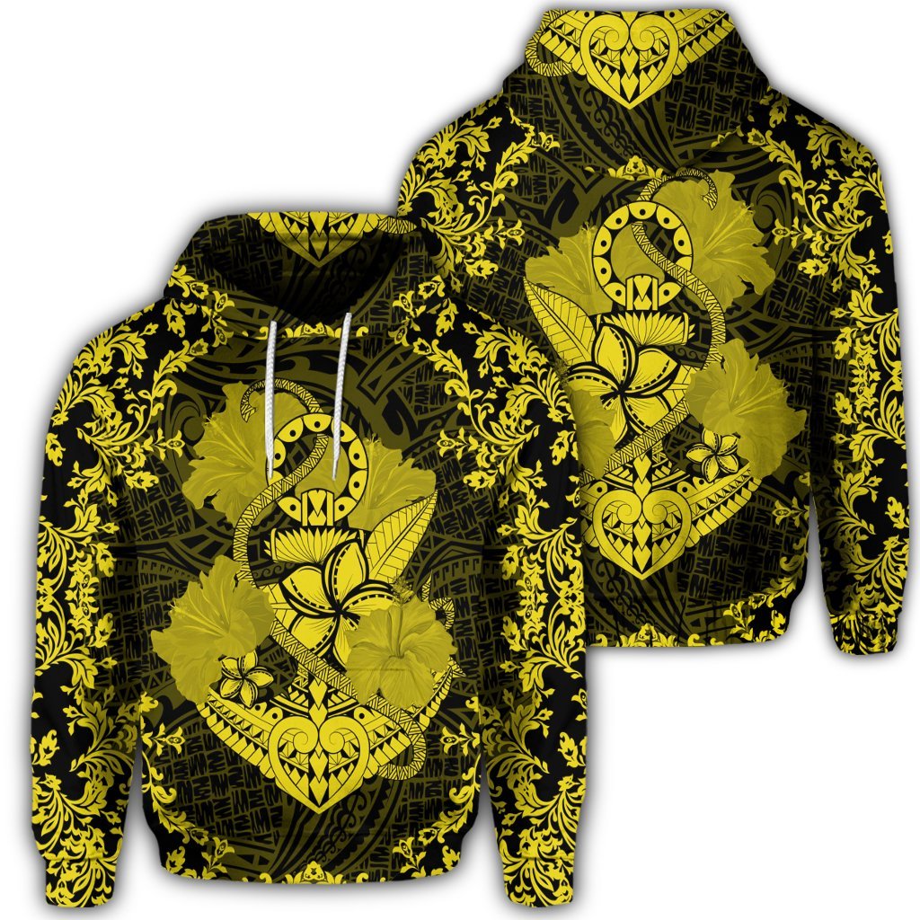 Hawaiian Anchor Hibiscus Flower Vintage Hoodie Yellow Unisex Art - Polynesian Pride