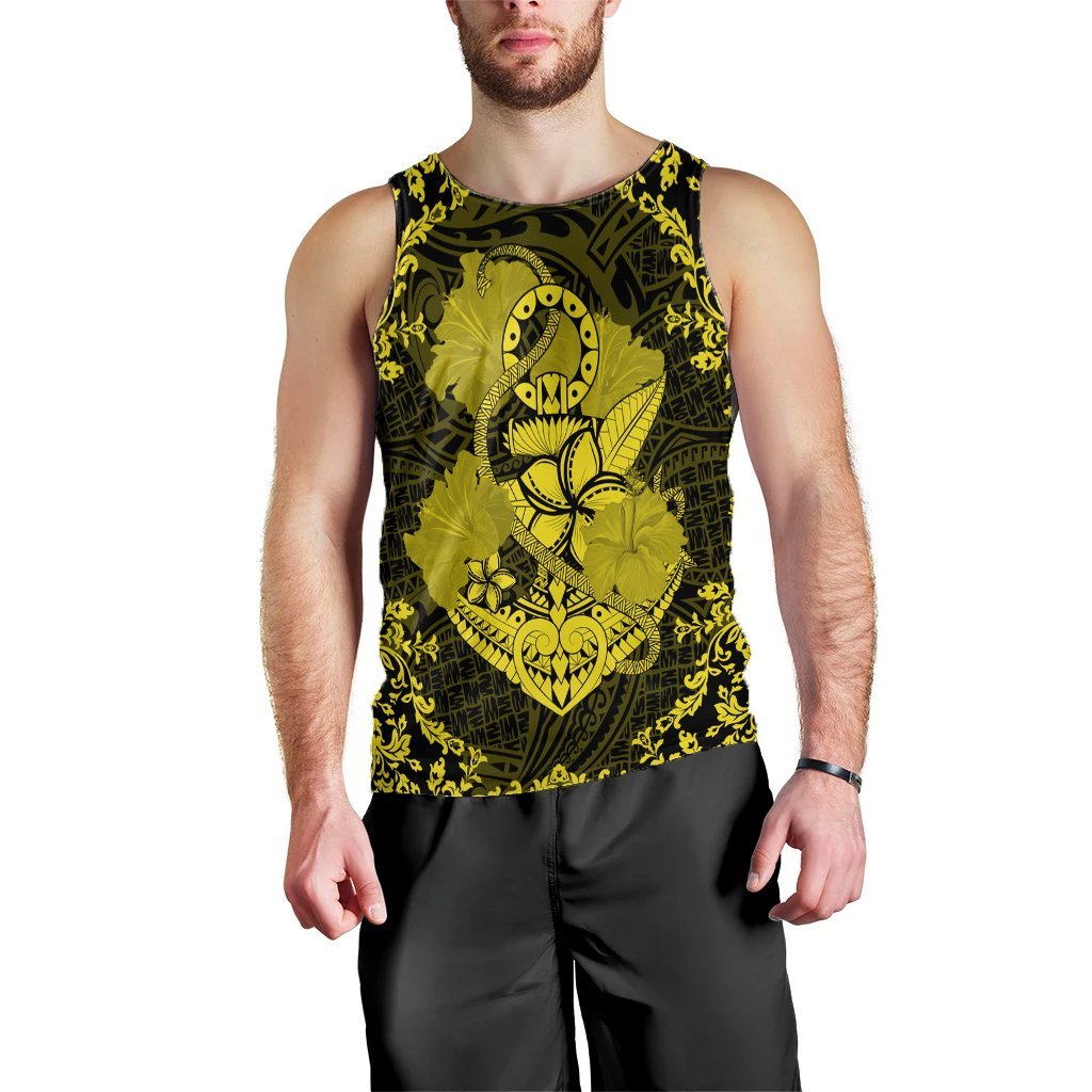 Hawaii Anchor Hibiscus Flower Vintage Tank Top - AH - Yellow Black - Polynesian Pride