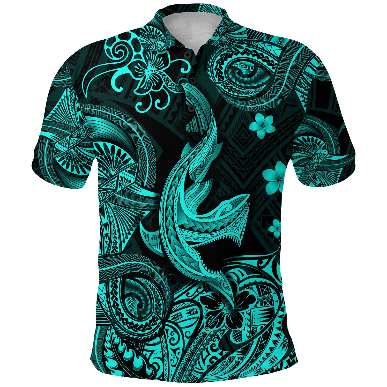 Custom Hawaii Angry Shark Polynesian Polo Shirt Unique Style Turquoise LT8 - Polynesian Pride