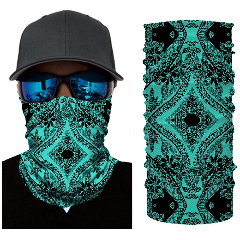 Hawaii Bandana Polynesian Plumeria Mix Turquoise Black - Polynesian Pride