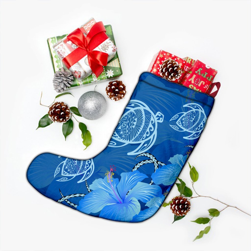 Hawaii Blue Hibiscus Turtle Polynesian Christmas Stocking - AH - Polynesian Pride