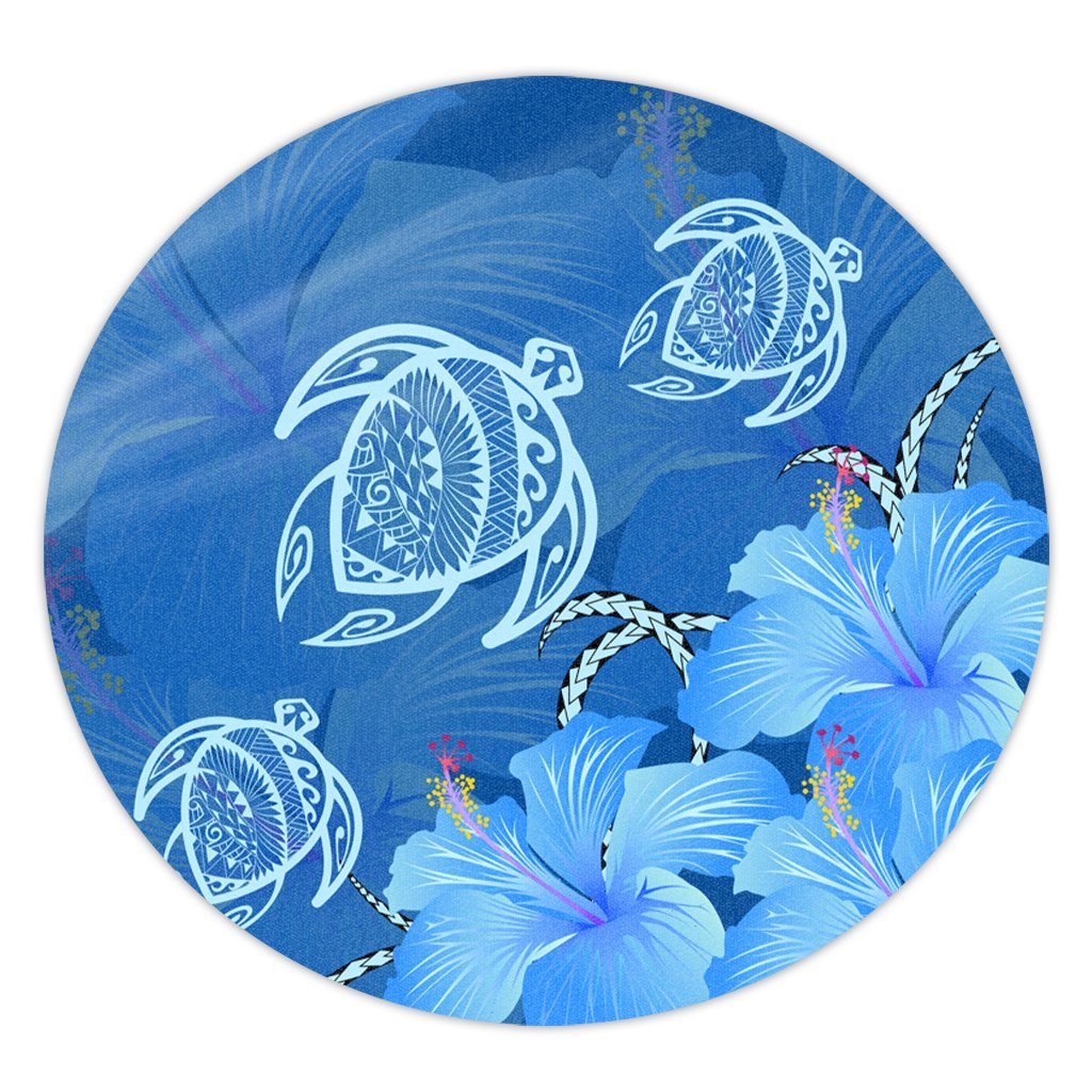 Hawaii Blue Hibiscus Turtle Polynesian Round Carpet - AH Round Carpet Luxurious Plush - Polynesian Pride