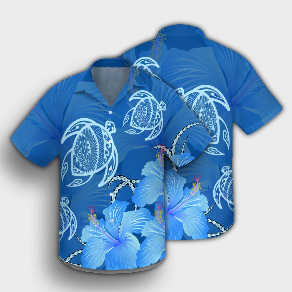 Hawaii Blue Hibiscus Turtle Polynesian Hawaiian Shirt - AH - Polynesian Pride