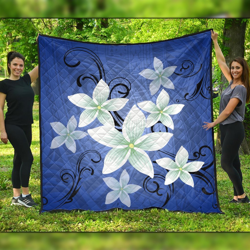 Hawaii Blue Plumeria Premium Quilts - AH Black - Polynesian Pride