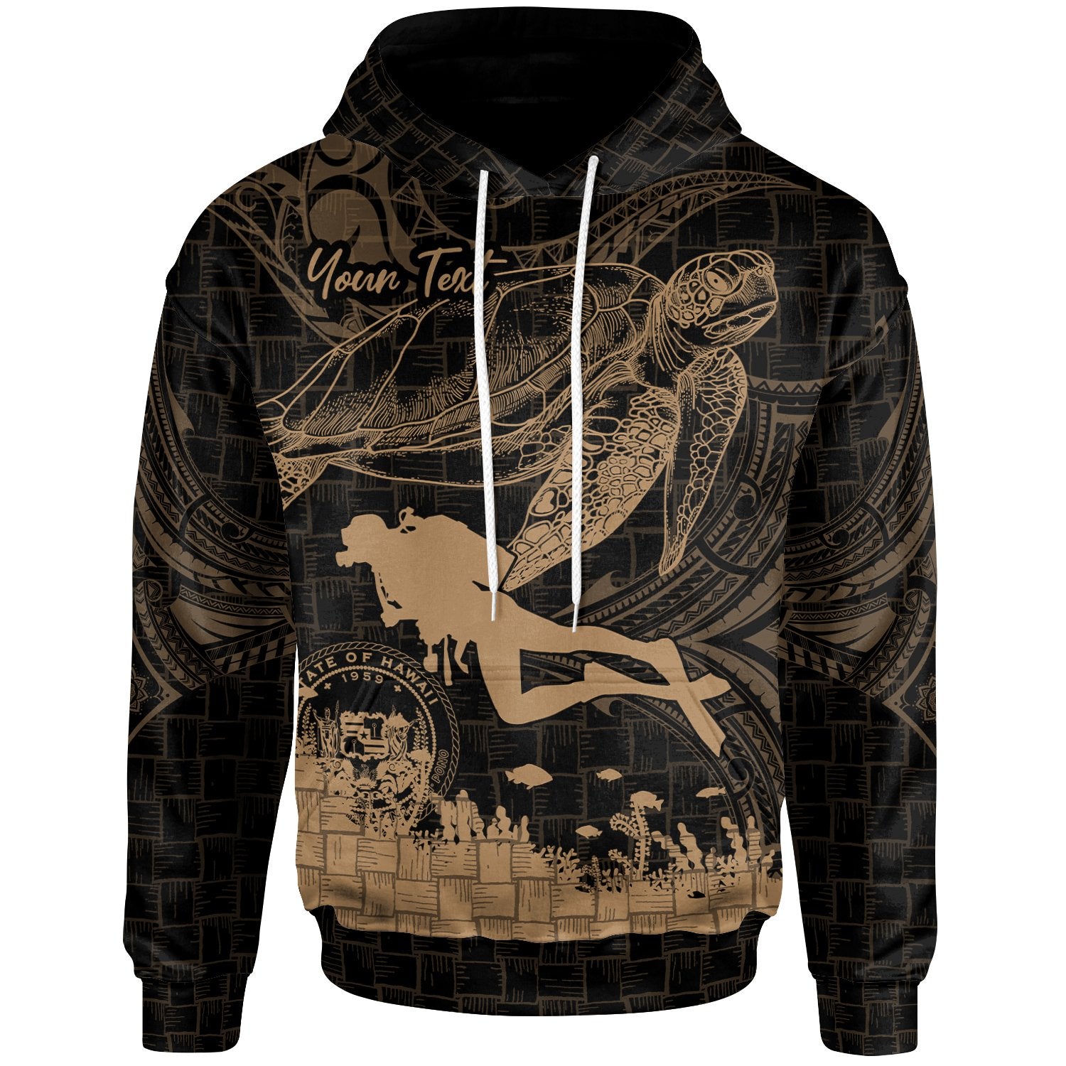 Hawaii Custom Personalized Hoodie Scuba Diving With Turtle Unisex Gold - Polynesian Pride