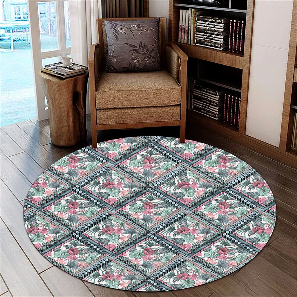 Hawaii Exotic Tropical Flowers In Pastel Colors Round Carpet - AH Round Carpet Luxurious Plush - Polynesian Pride