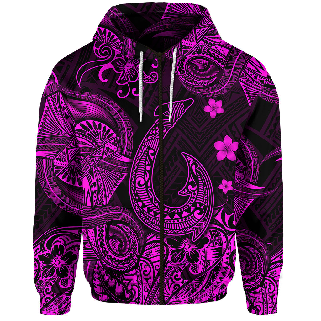 Custom Hawaii Fish Hook Polynesian Zip Hoodie Unique Style Pink LT8 - Polynesian Pride