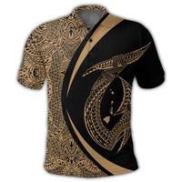 Hawaii Fish Hook Polynesian Polo Shirt Circle Style Gold - Polynesian Pride