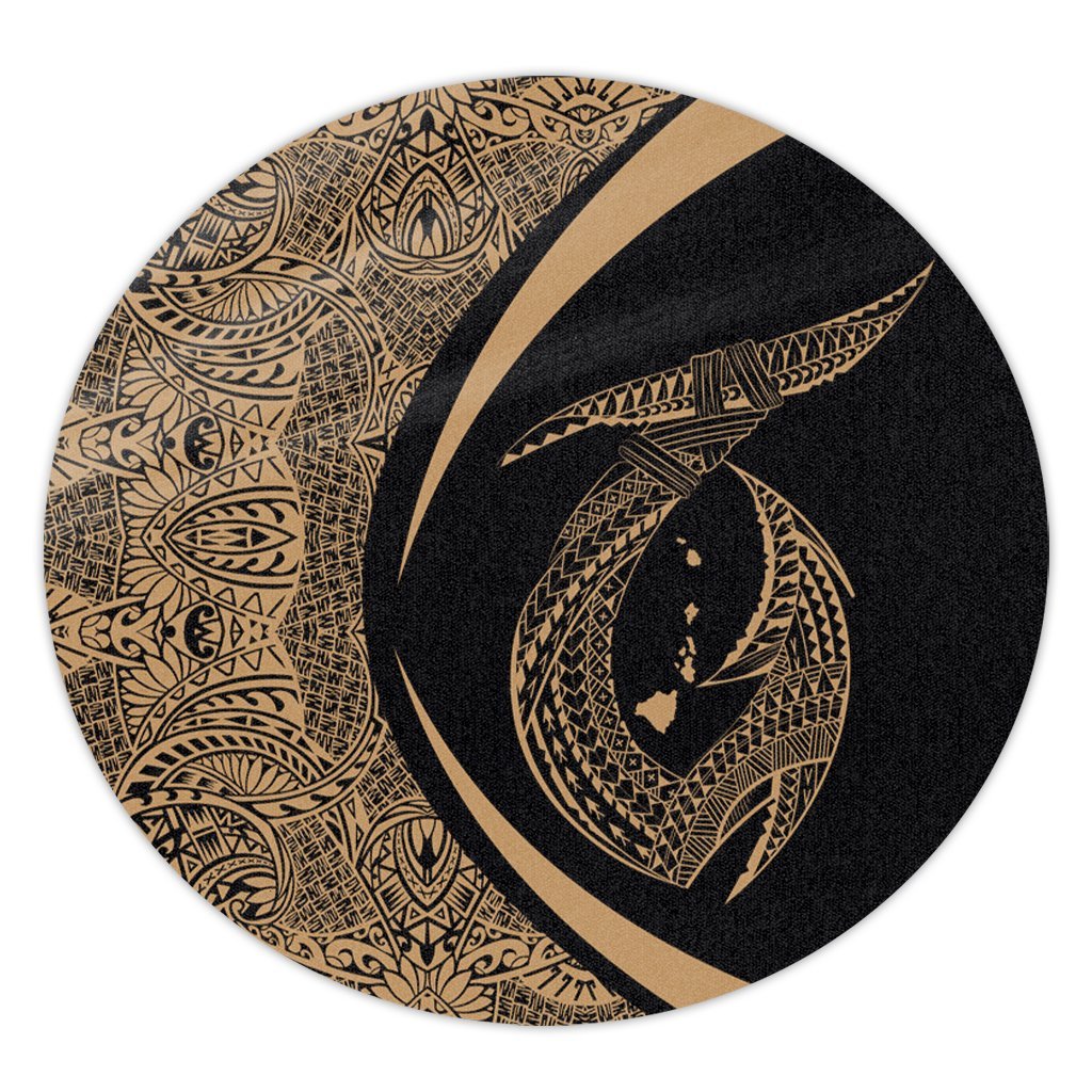 Hawaii Fish Hook Polynesian Round Carpet - Circle Style Gold - AH Round Carpet Luxurious Plush - Polynesian Pride