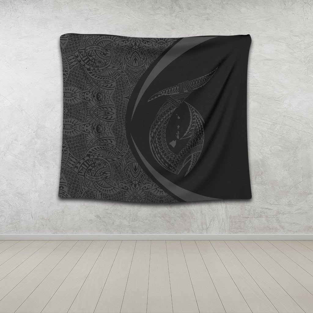 Hawaii Fish Hook Polynesian Tapestry - Circle Style Gray - AH - Polynesian Pride