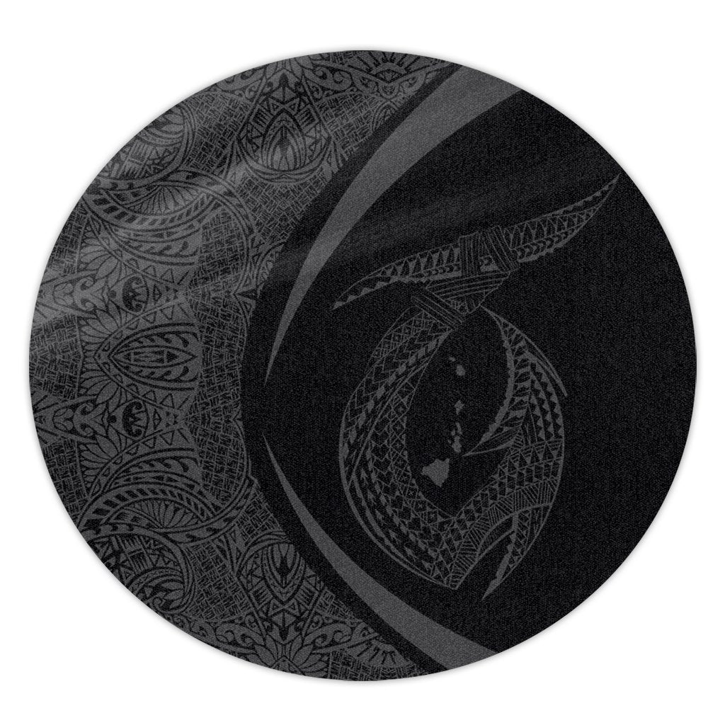 Hawaii Fish Hook Polynesian Round Carpet - Circle Style Gray - AH Round Carpet Luxurious Plush - Polynesian Pride