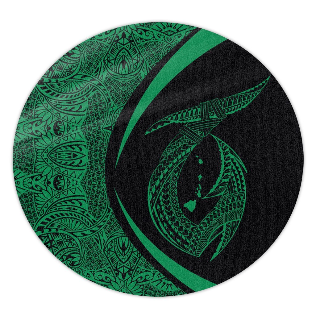 Hawaii Fish Hook Polynesian Round Carpet - Circle Style Green - AH Round Carpet Luxurious Plush - Polynesian Pride