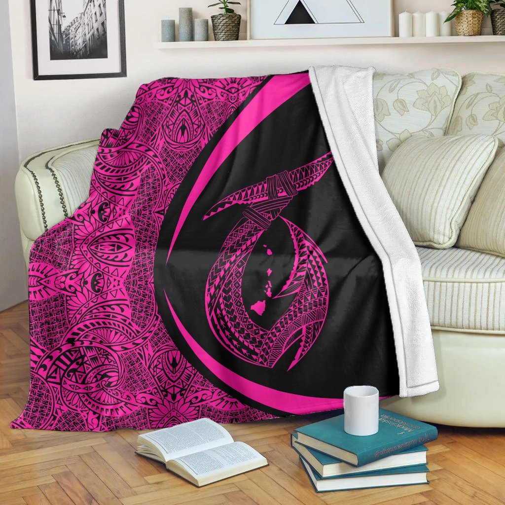 Hawaii Fish Hook Polynesian Premium Blankets - Circle Style Pink - AH White - Polynesian Pride