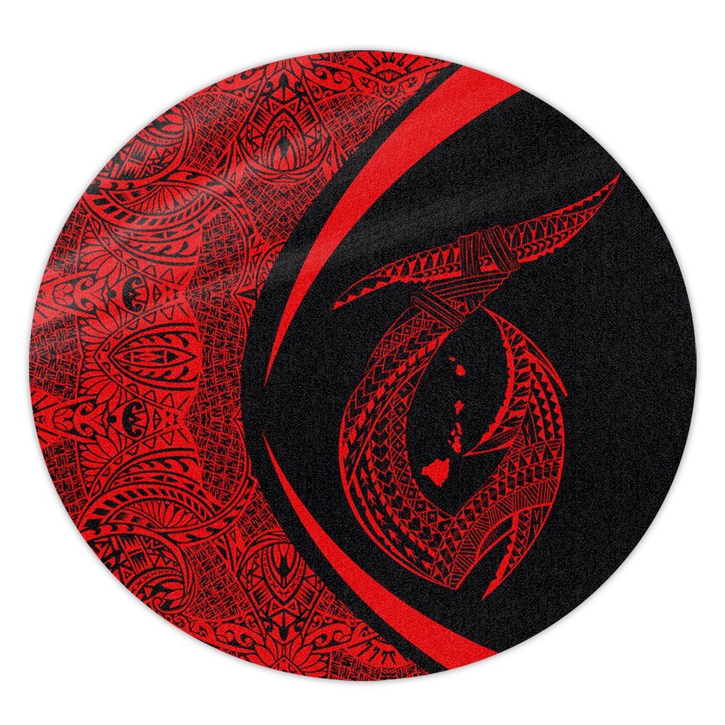 Hawaii Fish Hook Polynesian Round Carpet - Circle Style Red - AH Round Carpet Luxurious Plush - Polynesian Pride