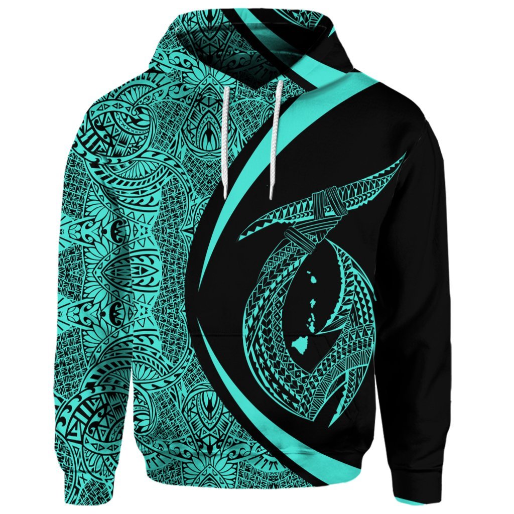Custom Hawaii Fish Hook Polynesian Hoodie Circle Style Turquoise - Polynesian Pride