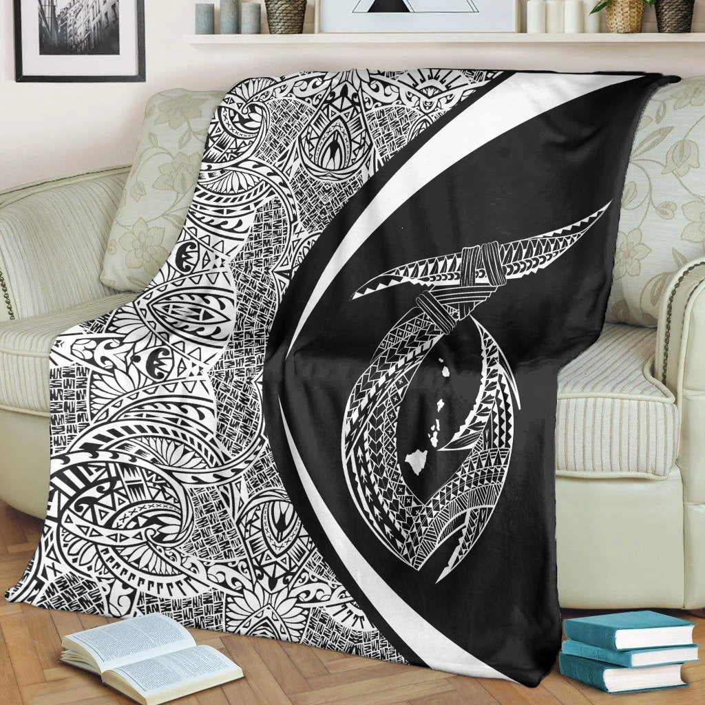 Hawaii Fish Hook Polynesian Premium Blankets - Circle Style White - AH - Polynesian Pride
