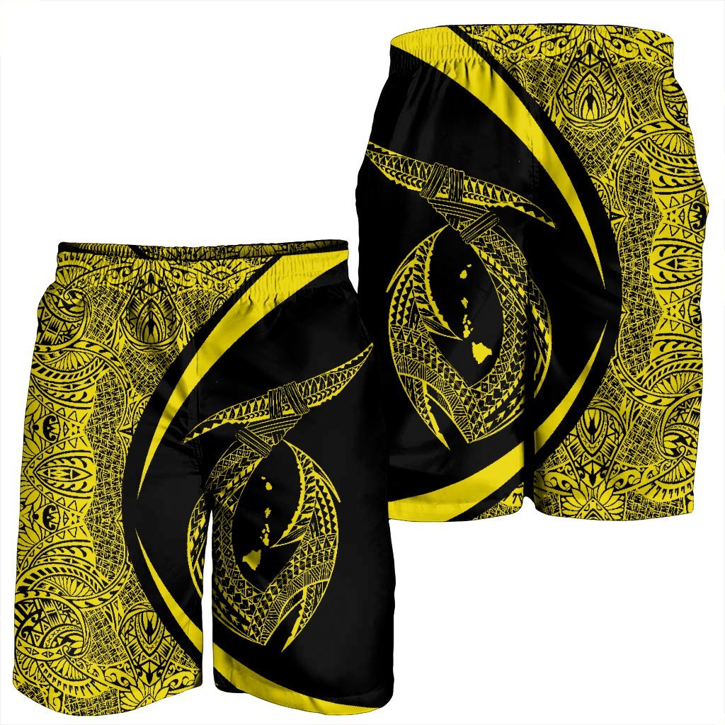 Hawaii Fish Hook Polynesian Men's Shorts - Circle Style Yellow - AH - Polynesian Pride