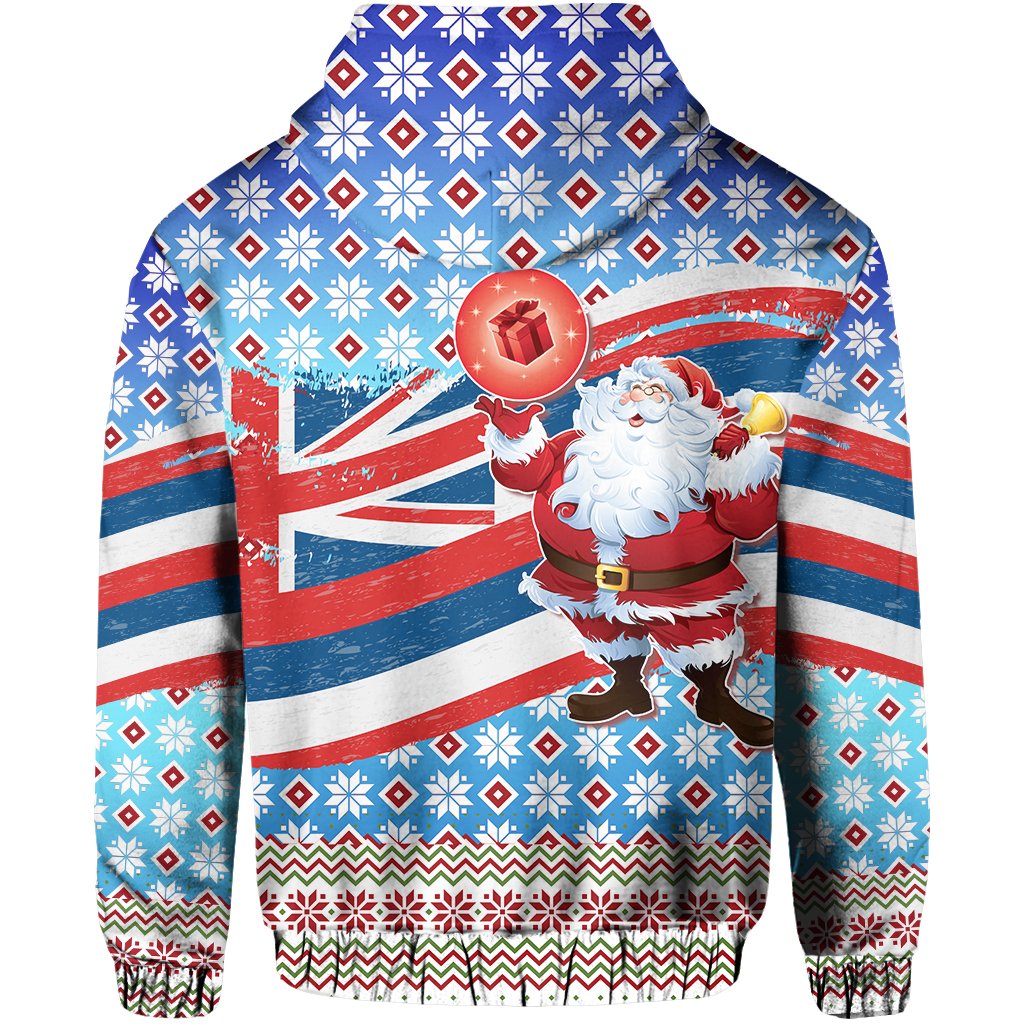 Hawaii Flag Santa Claus Pattern Christmas Hoodie Zip Noel Style - Polynesian Pride