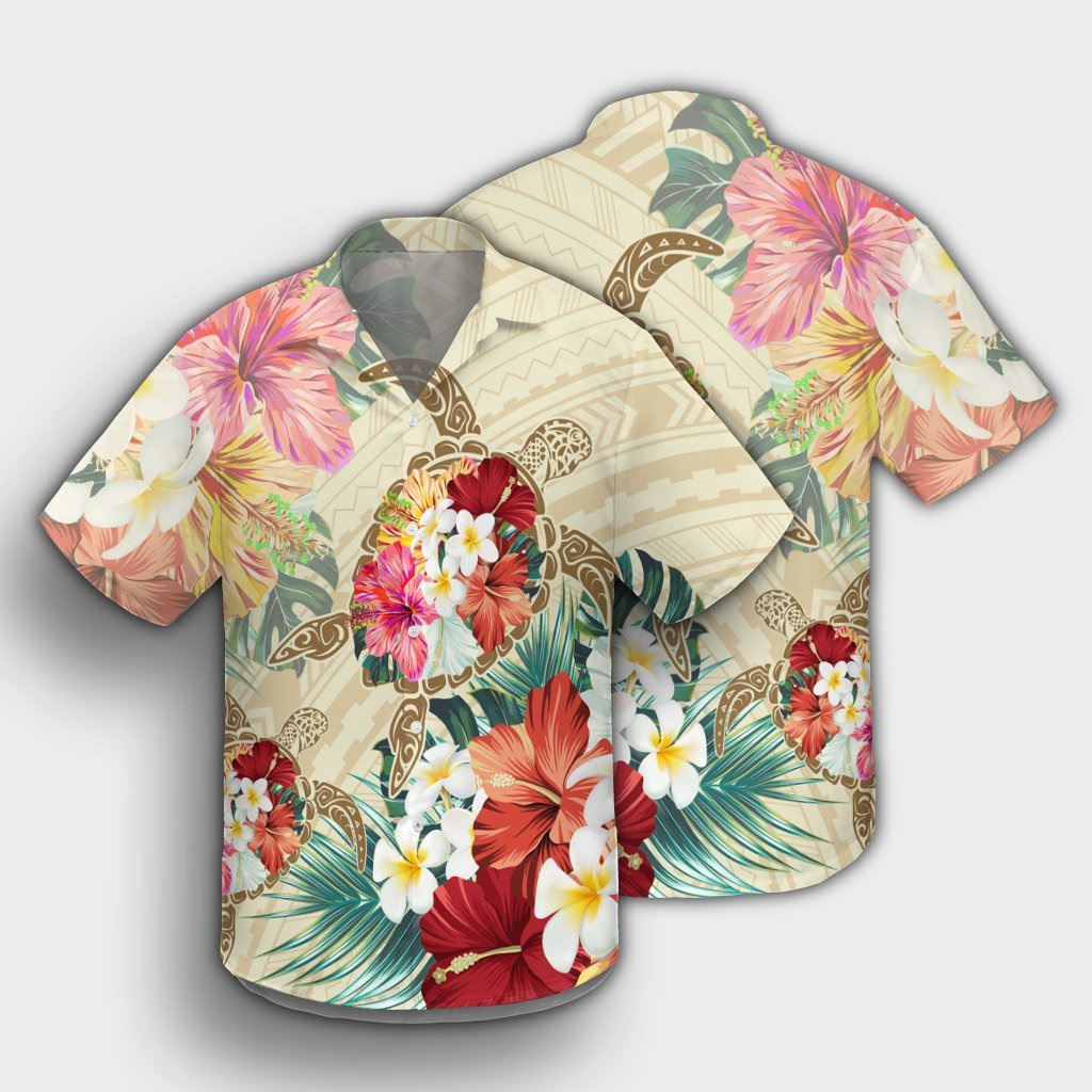 Hawaii Floral Turtle Hawaiian Shirt - Beige - AH - Polynesian Pride