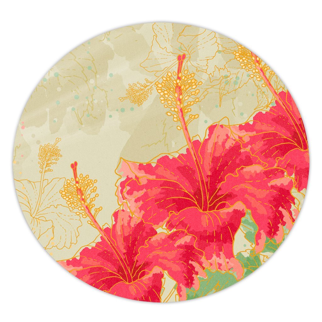 Hawaii Flower Hibiscus Round Carpet - AH Round Carpet Luxurious Plush - Polynesian Pride