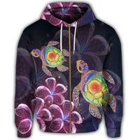 Hawaii Galaxy Turtle Hibiscus Zip Hoodie - Polynesian Pride