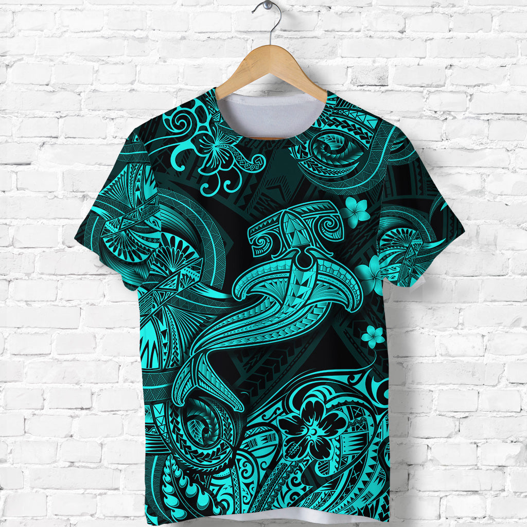 Hawaii Hammer Shark Polynesian T Shirt Unique Style Turquoise LT8 - Polynesian Pride