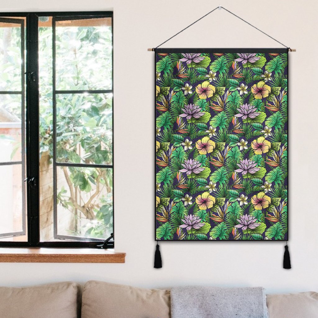 Hawaii Hibiscus And Plumeria Green Hanging Poster - AH Hanging Poster 50 x 75 cm Cotton And Linen - Polynesian Pride