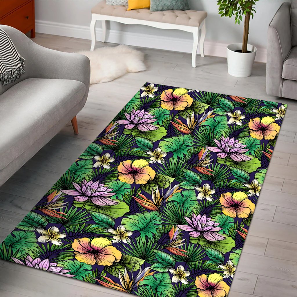 Hawaii Hibiscus And Plumeria Green Area Rug - AH - Polynesian Pride
