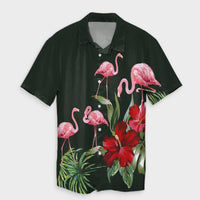 Hawaii Hibiscus Flamingo Hawaiian Shirt - AH Unisex Black - Polynesian Pride