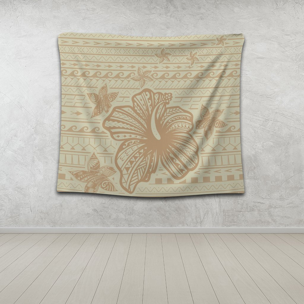 Hawaii Hibiscus Plumeria Kanaka Polynesian Vintage Tapestry - AH - Polynesian Pride