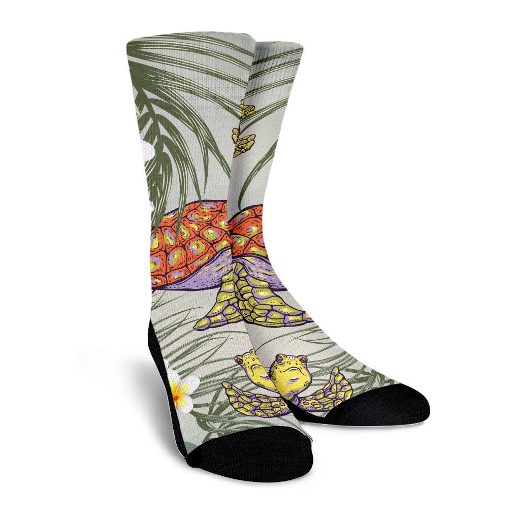 Hawaii Honu Chibi Sea Plumeria Crew Socks - AH - Polynesian Pride