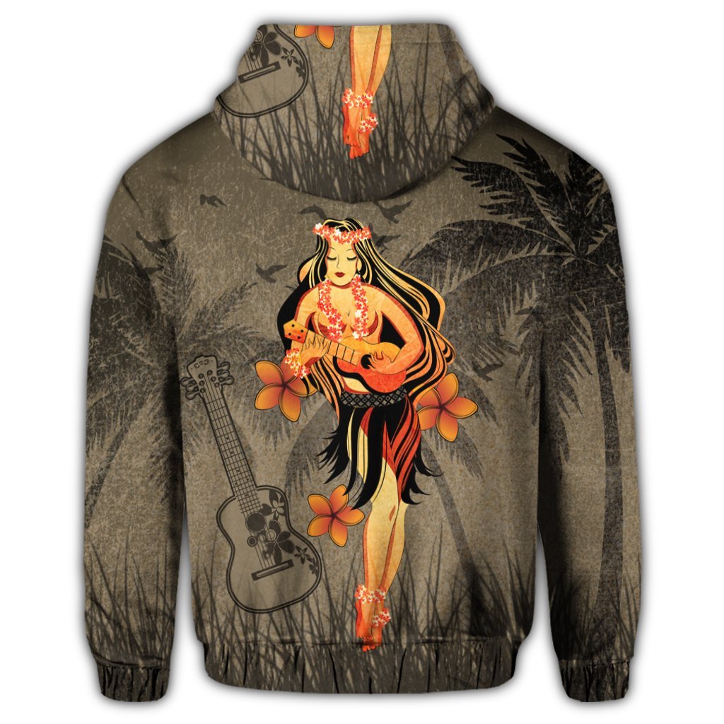 Hawaiian Hula Girl Ukulele Plumeria Hoodie - Polynesian Pride