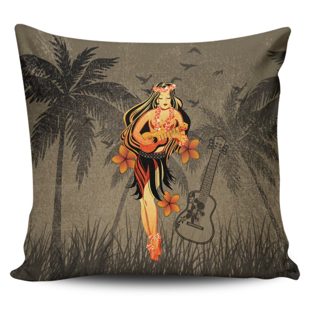 Hawaii Hula Girl Ukulele Plumeria Pillow Covers - AH Pillow Covers Black - Polynesian Pride