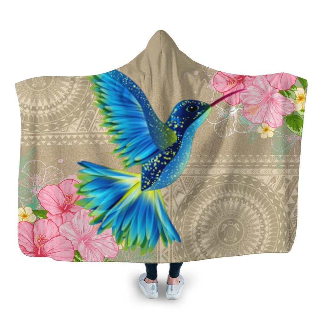 Hawaii Humming Bird Hibiscus Polynesian Hooded Blanket - AH Hooded Blanket White - Polynesian Pride