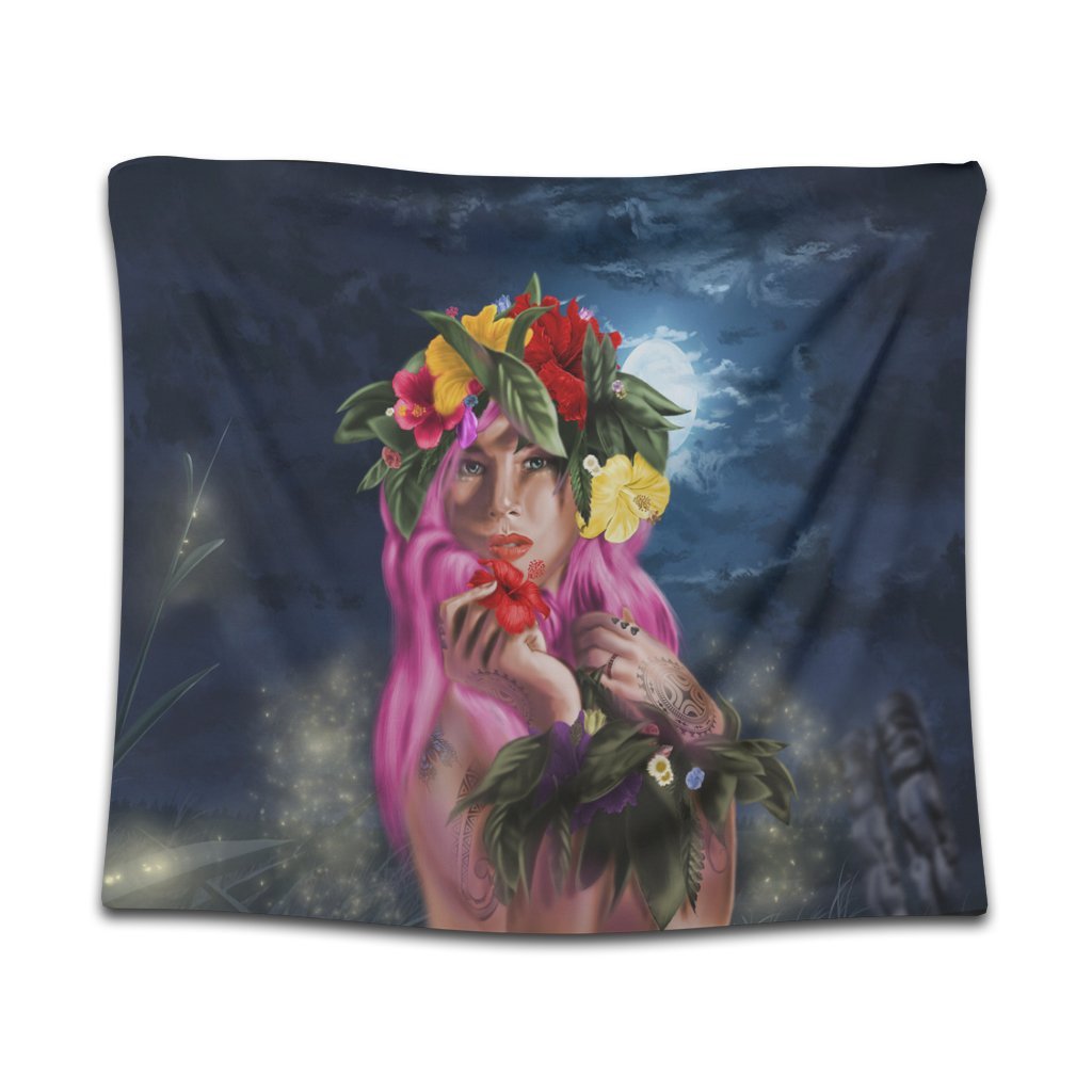 Hawaii Kanaka Colorful Hula Girl Tapestry - Dinh Style Wall Tapestry Black - Polynesian Pride