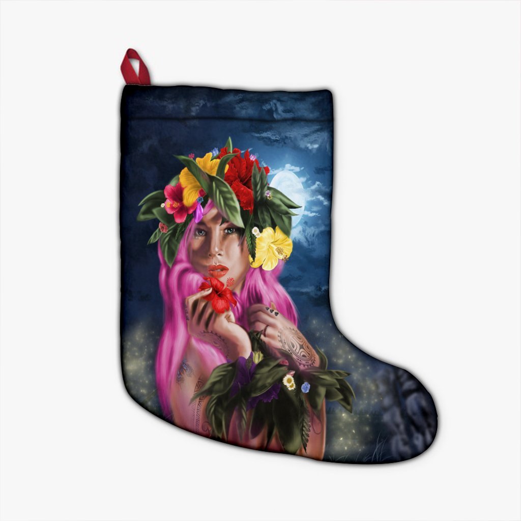 Hawaii Kanaka Colorful Hula Girl Christmas Stocking - Dinh Style Christmas Stocking 26 X 42 cm Black - Polynesian Pride