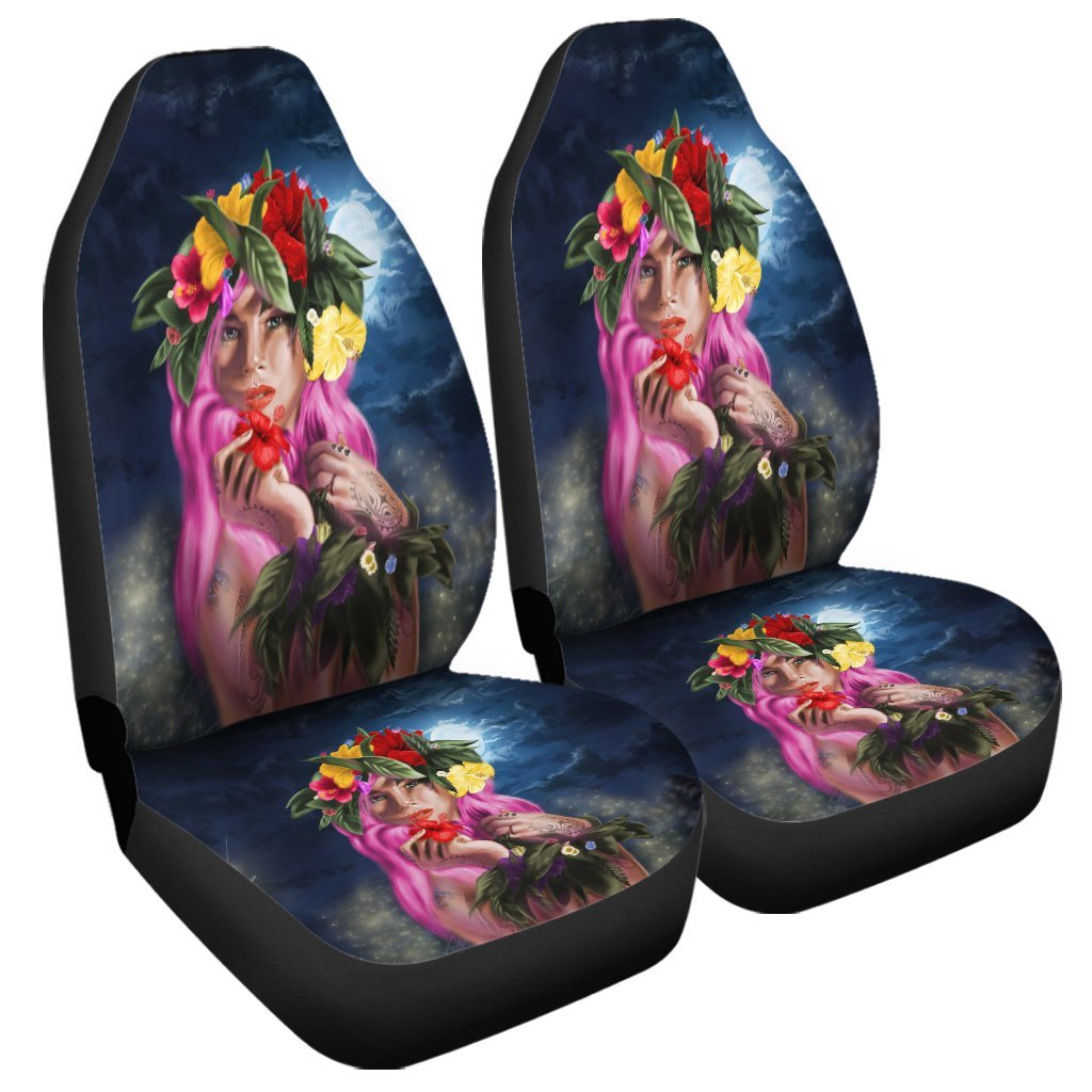 Hawaii Kanaka Colorful Hula Girl Car Seat Covers - Dinh Style Universal Fit Black - Polynesian Pride