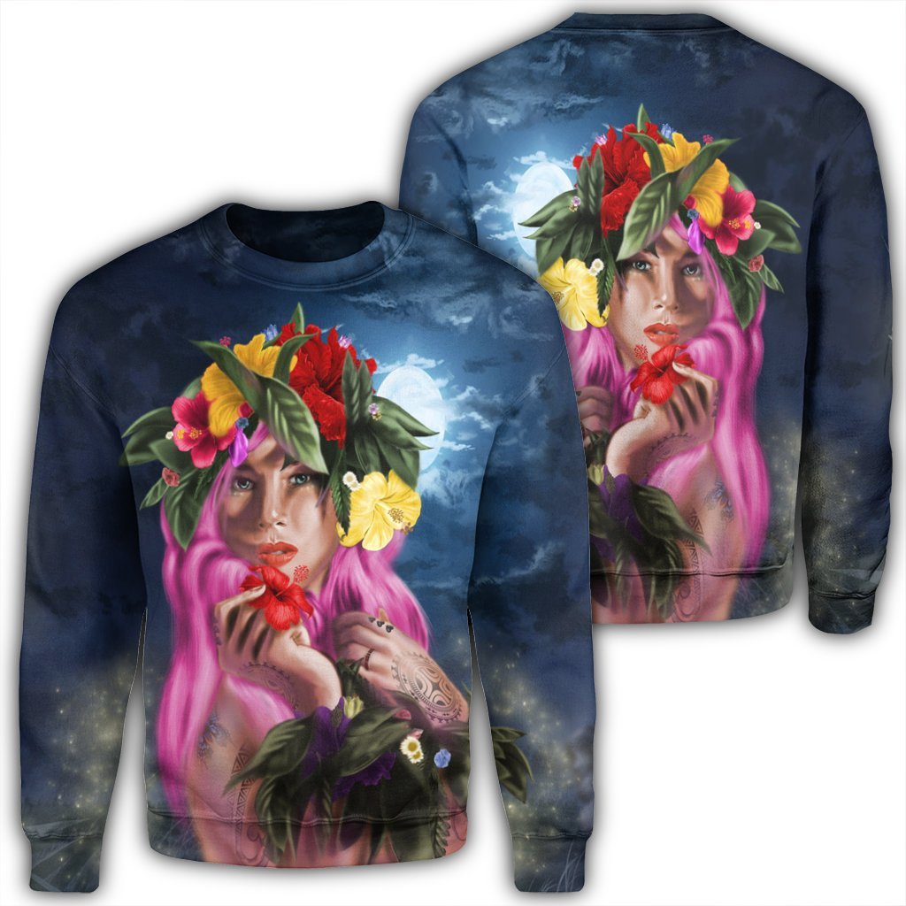 Hawaii Kanaka Colorful Hula Girl Sweatshirt - Dinh Style Unisex Black - Polynesian Pride