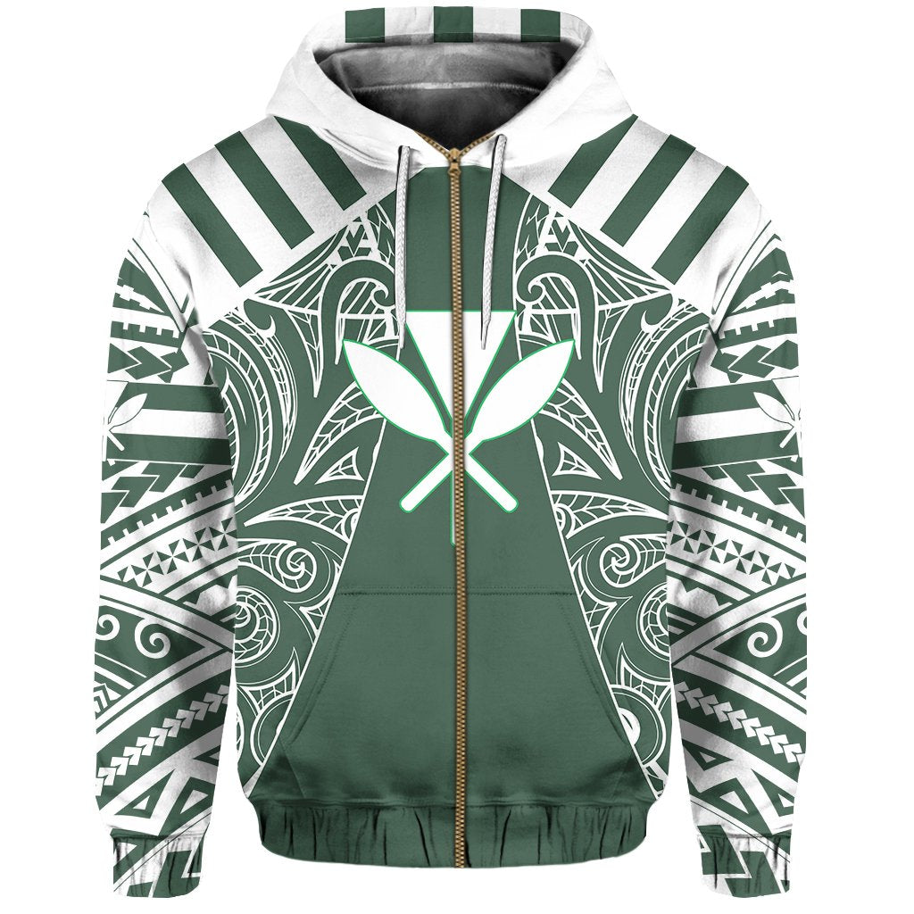 Hawaii Kanaka Football Jersey Polynesian Hoodie Zip Green Victor Style - Polynesian Pride