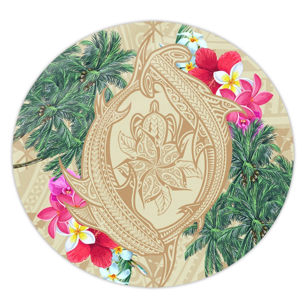 Hawaii Kanaka Maoli Palm Trees Turtle And Sharks Round Carpet - AH Round Carpet Luxurious Plush - Polynesian Pride